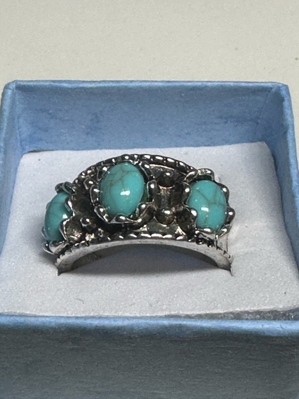 Turquoise Colored Stone Silver Ring - Women Jewelry